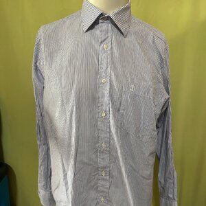Dunhill Men's Blue White Stripe Dress Shirt Size 15.5" 40cm Made in England